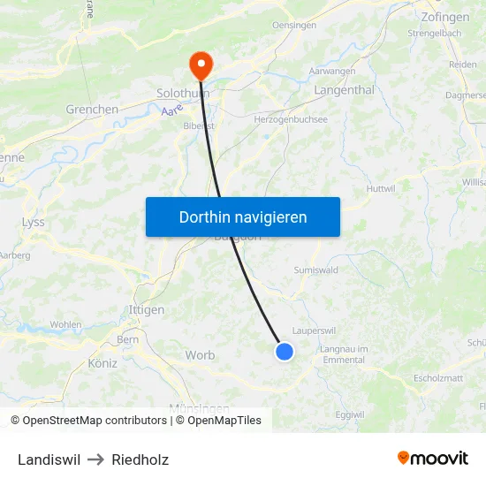 Landiswil to Riedholz map