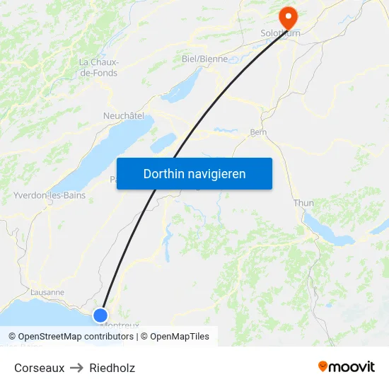 Corseaux to Riedholz map