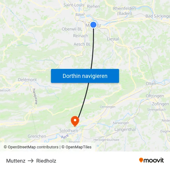 Muttenz to Riedholz map