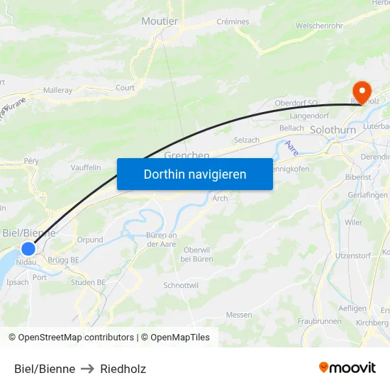 Biel/Bienne to Riedholz map