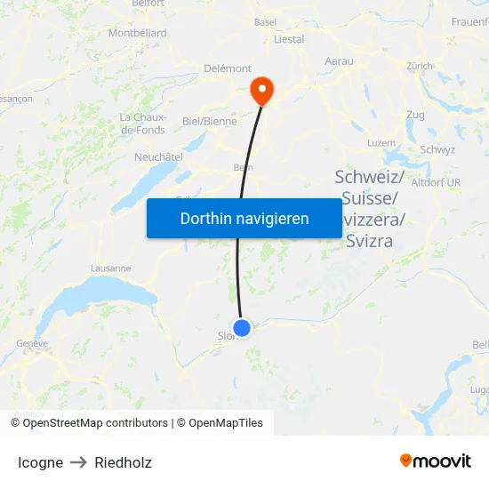 Icogne to Riedholz map