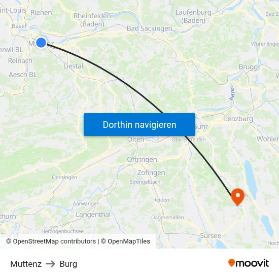 Muttenz to Burg map