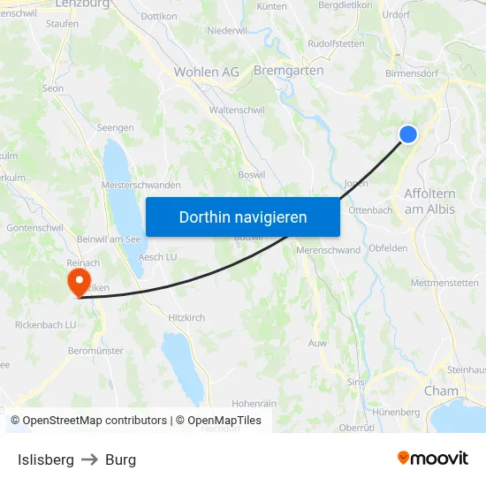 Islisberg to Burg map