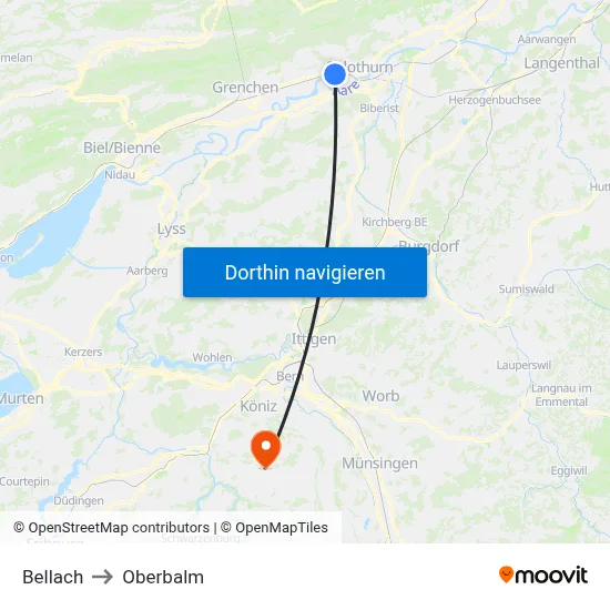 Bellach to Oberbalm map