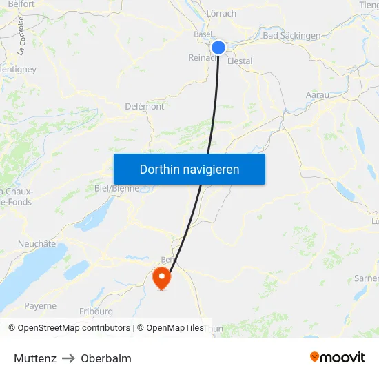 Muttenz to Oberbalm map