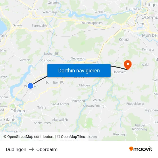 Düdingen to Oberbalm map