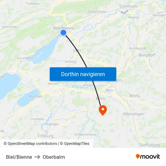 Biel/Bienne to Oberbalm map