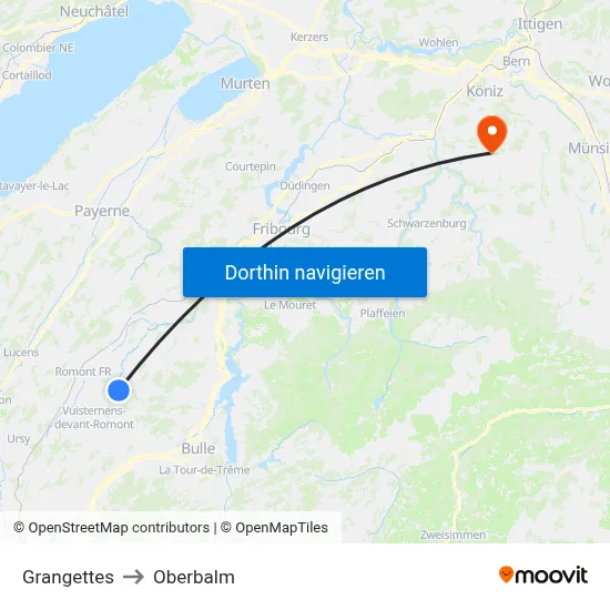 Grangettes to Oberbalm map