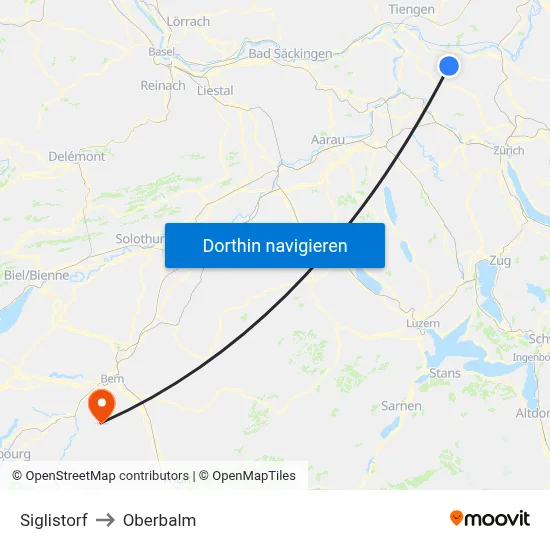 Siglistorf to Oberbalm map