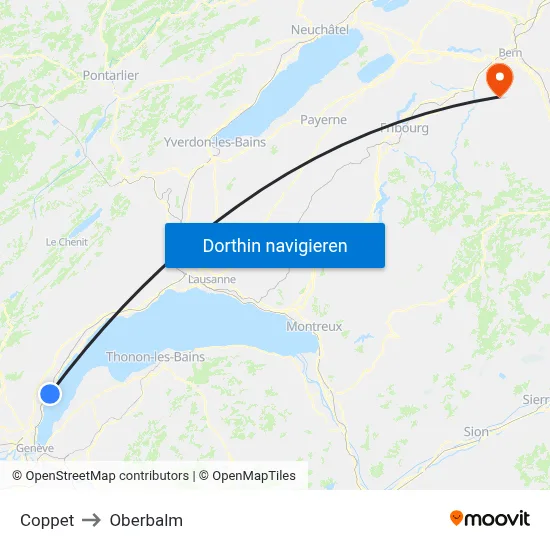 Coppet to Oberbalm map