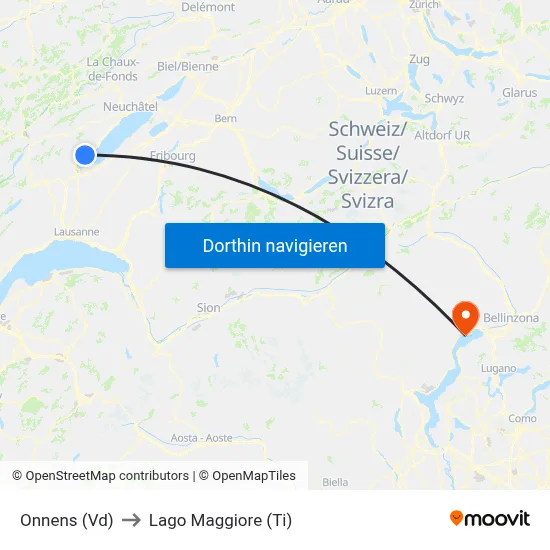 Onnens (Vd) to Lago Maggiore (Ti) map
