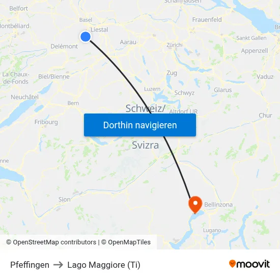 Pfeffingen to Lago Maggiore (Ti) map