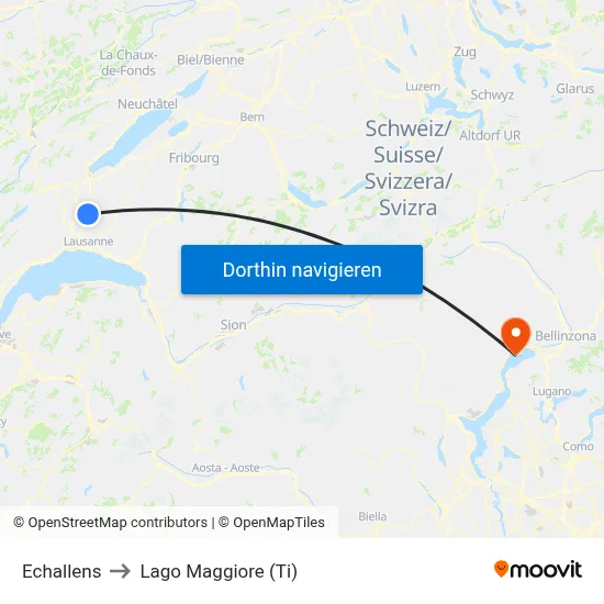 Echallens to Lago Maggiore (Ti) map