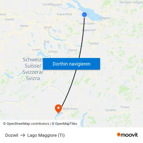 Dozwil to Lago Maggiore (Ti) map