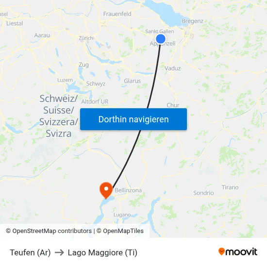 Teufen (Ar) to Lago Maggiore (Ti) map