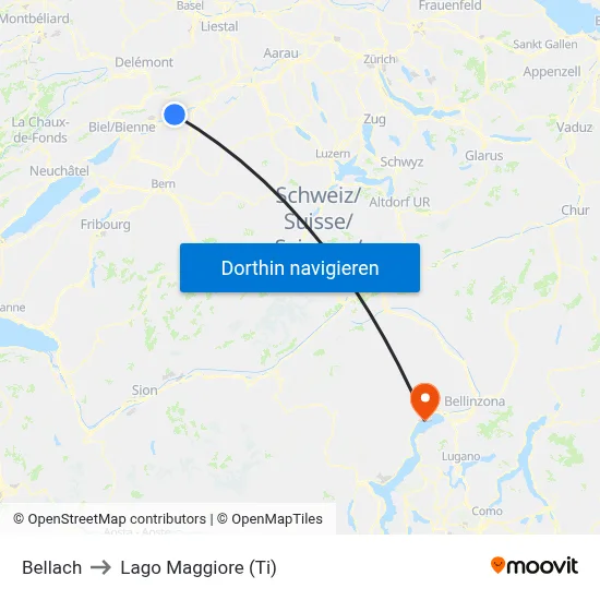Bellach to Lago Maggiore (Ti) map