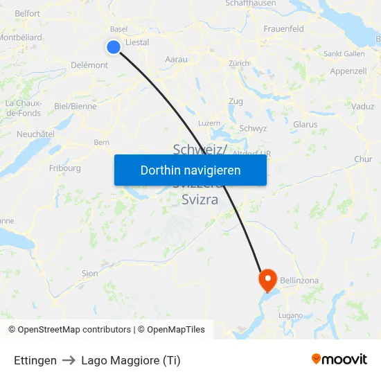 Ettingen to Lago Maggiore (Ti) map