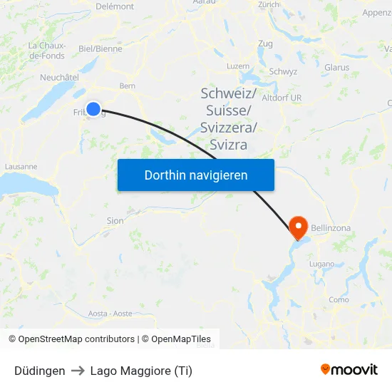Düdingen to Lago Maggiore (Ti) map