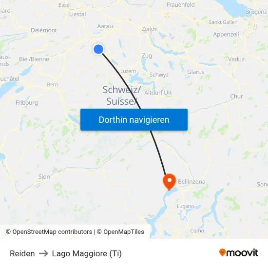 Reiden to Lago Maggiore (Ti) map