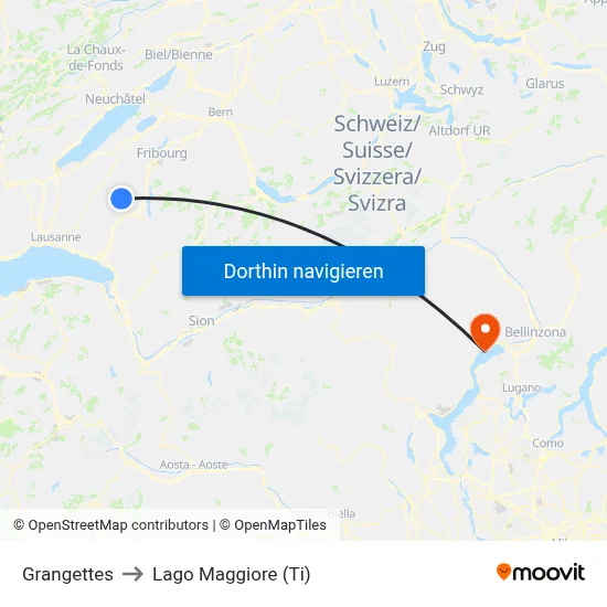 Grangettes to Lago Maggiore (Ti) map