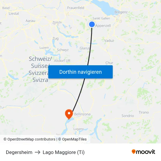 Degersheim to Lago Maggiore (Ti) map