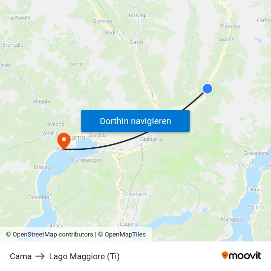 Cama to Lago Maggiore (Ti) map