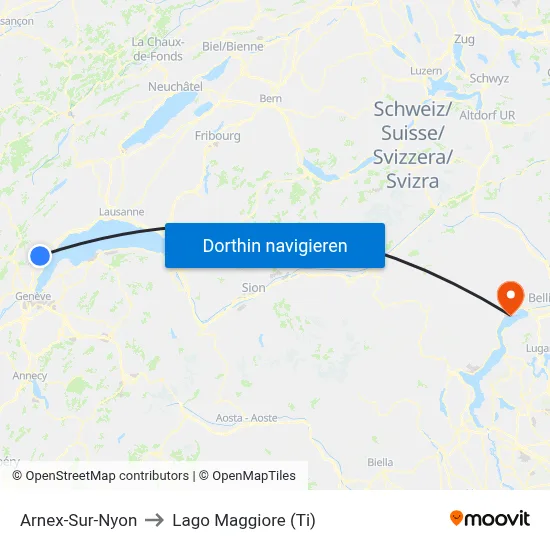 Arnex-Sur-Nyon to Lago Maggiore (Ti) map