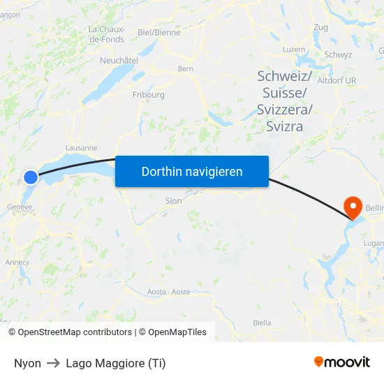 Nyon to Lago Maggiore (Ti) map