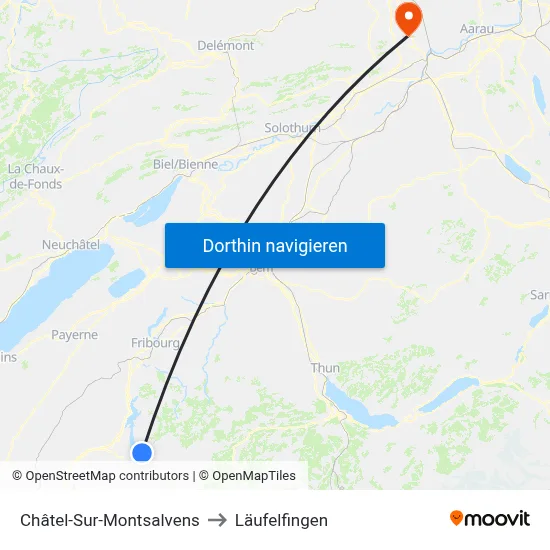 Châtel-Sur-Montsalvens to Läufelfingen map