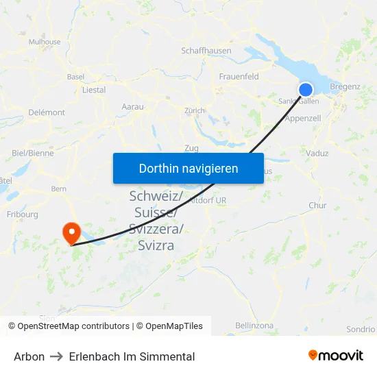 Arbon to Erlenbach Im Simmental map