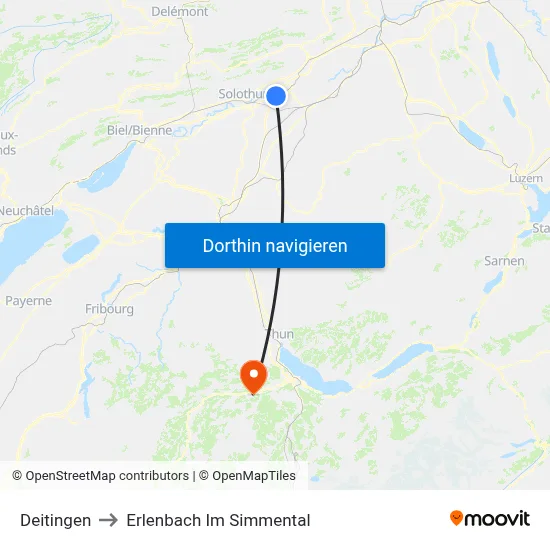 Deitingen to Erlenbach Im Simmental map