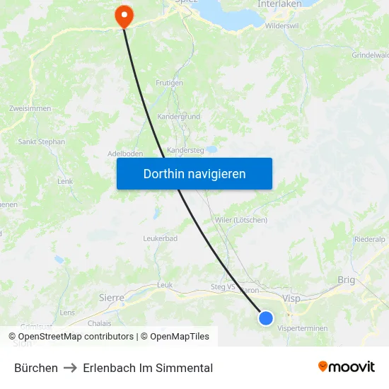 Bürchen to Erlenbach Im Simmental map