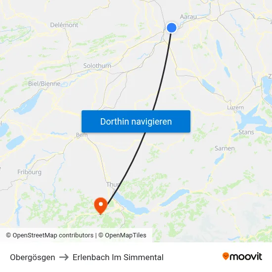 Obergösgen to Erlenbach Im Simmental map