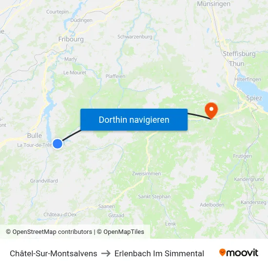 Châtel-Sur-Montsalvens to Erlenbach Im Simmental map