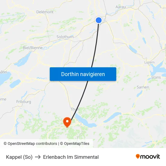 Kappel (So) to Erlenbach Im Simmental map