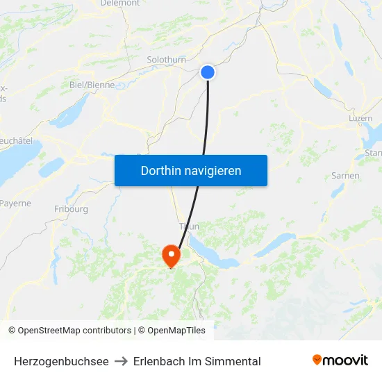 Herzogenbuchsee to Erlenbach Im Simmental map