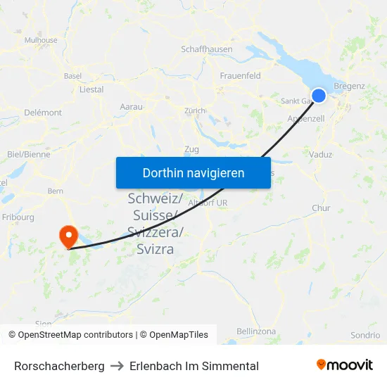 Rorschacherberg to Erlenbach Im Simmental map