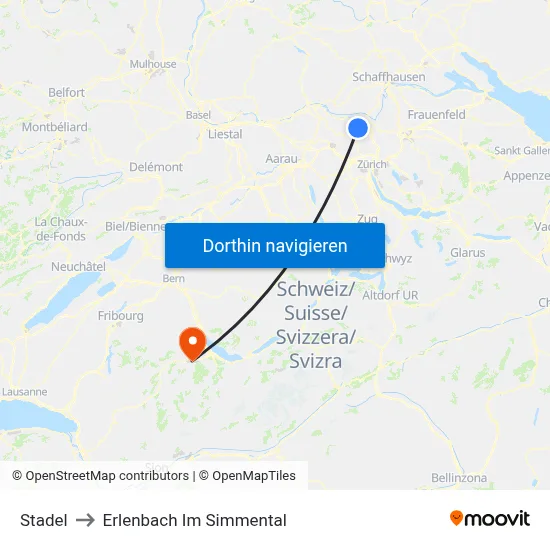 Stadel to Erlenbach Im Simmental map