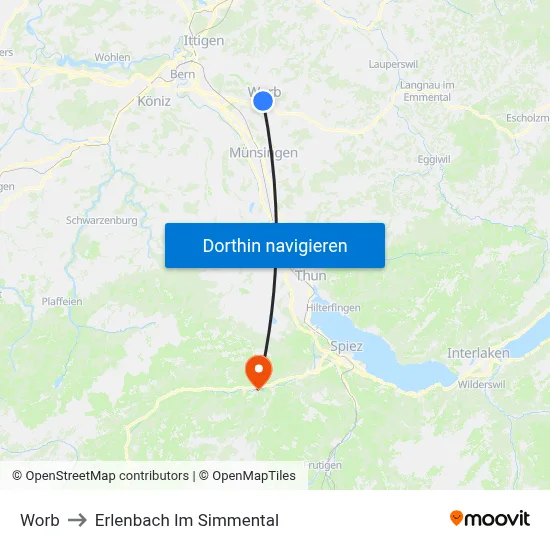 Worb to Erlenbach Im Simmental map