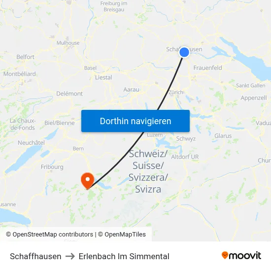 Schaffhausen to Erlenbach Im Simmental map