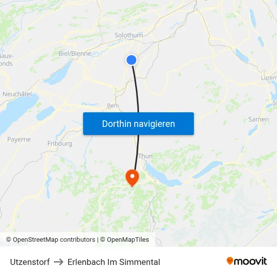 Utzenstorf to Erlenbach Im Simmental map