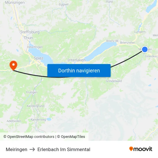 Meiringen to Erlenbach Im Simmental map