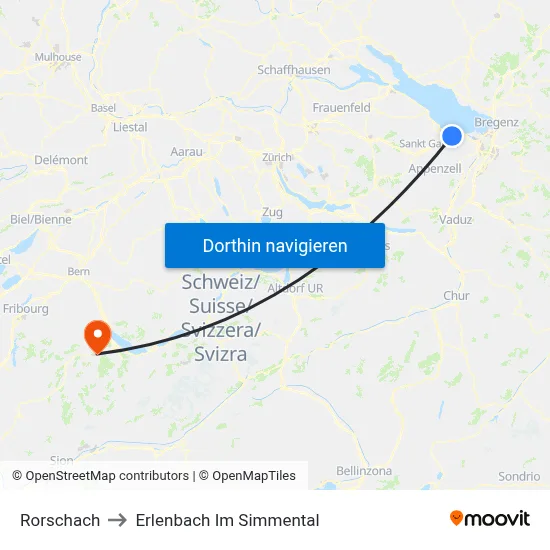 Rorschach to Erlenbach Im Simmental map