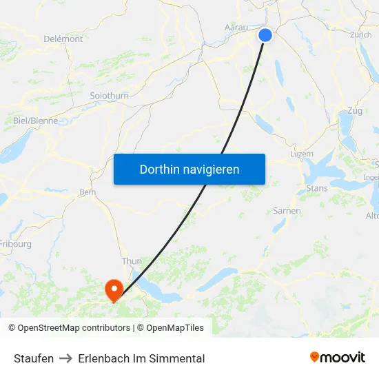 Staufen to Erlenbach Im Simmental map