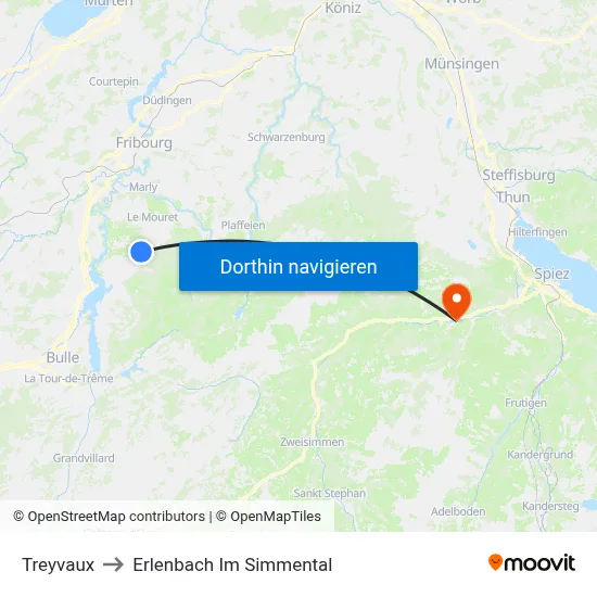Treyvaux to Erlenbach Im Simmental map