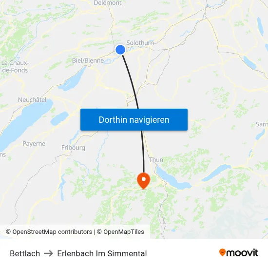 Bettlach to Erlenbach Im Simmental map