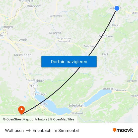 Wolhusen to Erlenbach Im Simmental map