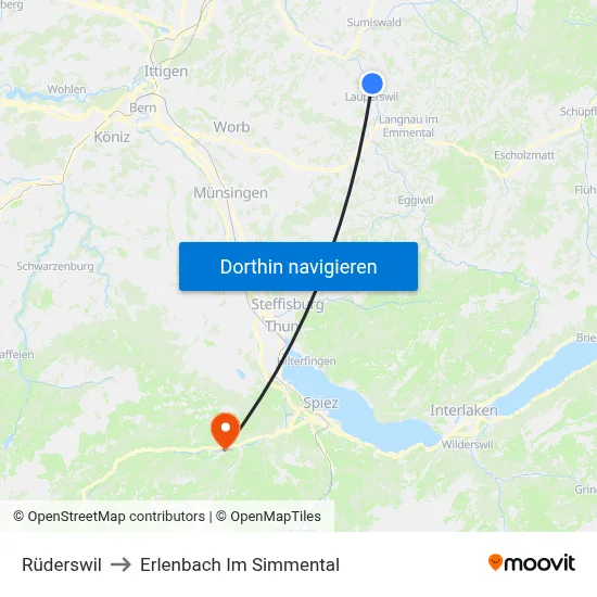 Rüderswil to Erlenbach Im Simmental map