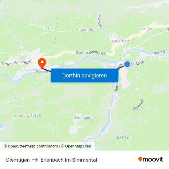 Diemtigen to Erlenbach Im Simmental map