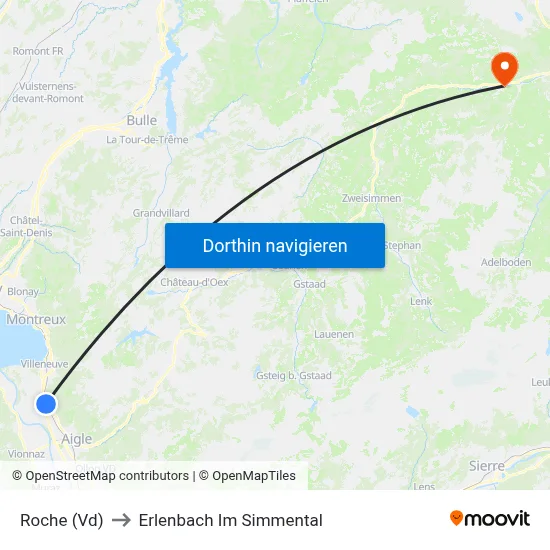 Roche (Vd) to Erlenbach Im Simmental map